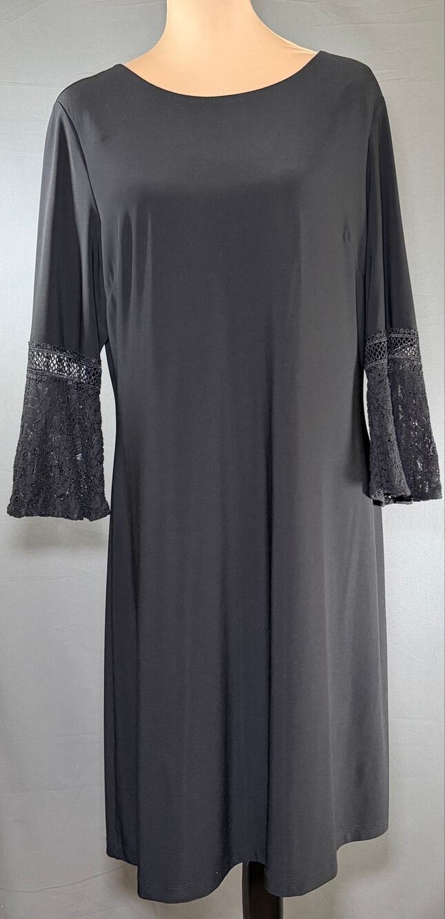 Tommy Hilfiger Bell Sleeve Trapeze Dress Black Size 14 Lace Sleeve Midi Knee